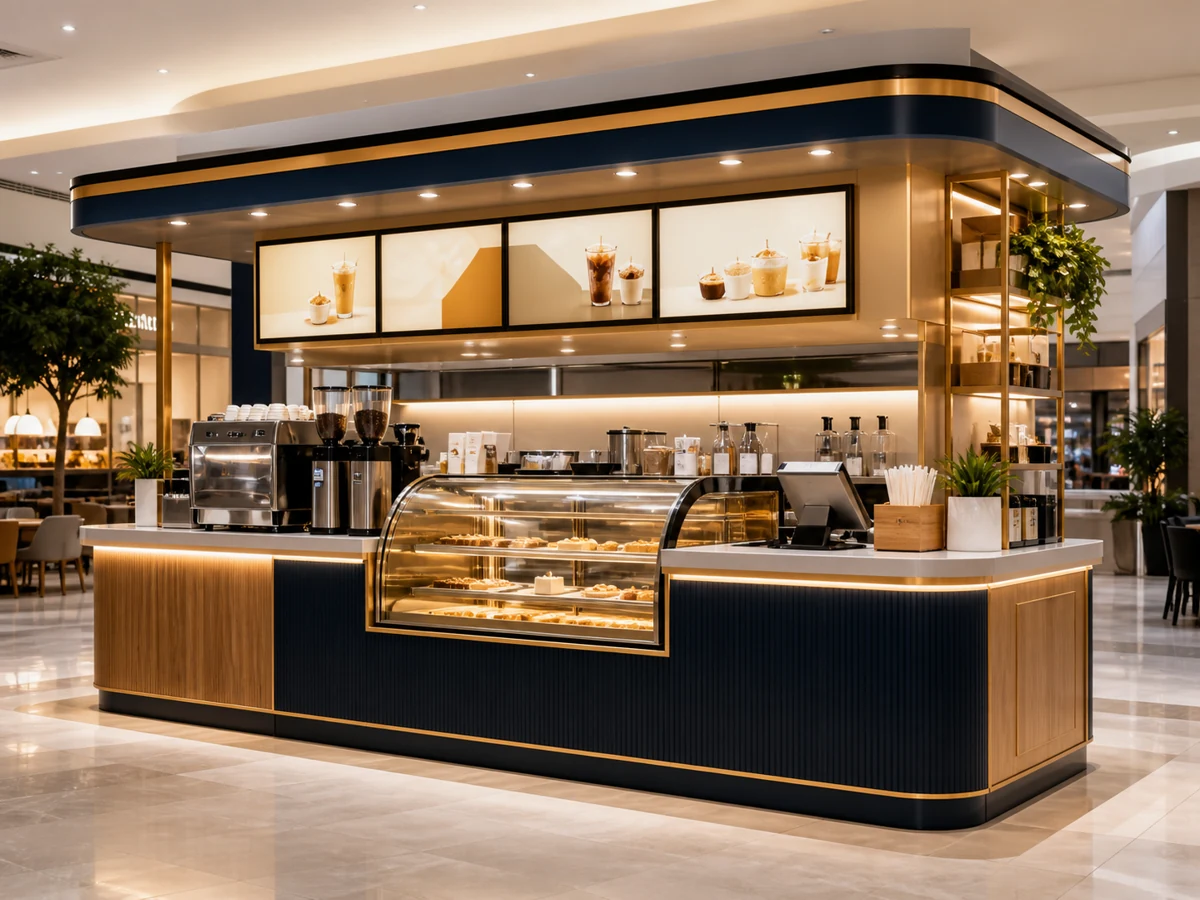 Modern Coffee Kiosk custom kiosk display by Benson Fixtures